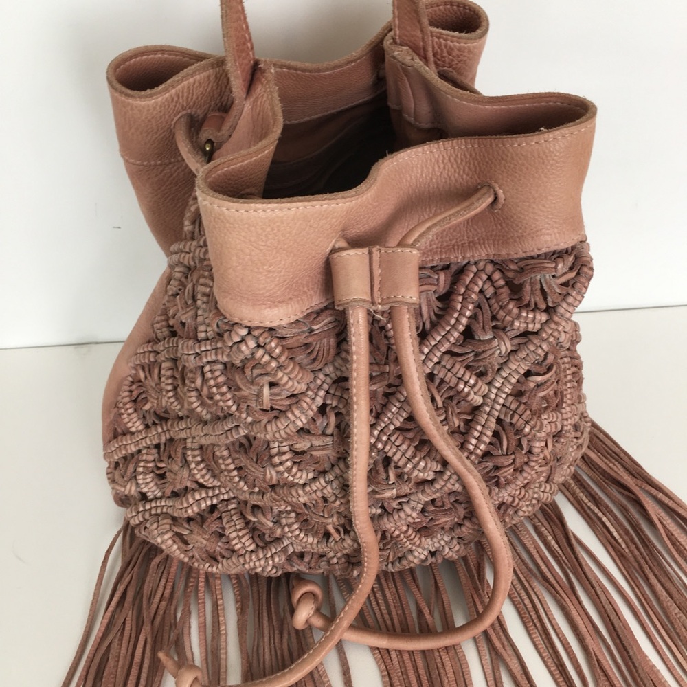 Amsterdam Heritage Boho Leather Fringe Hobo Bag in Blush From Sundance Catalog - Picture 13 of 16